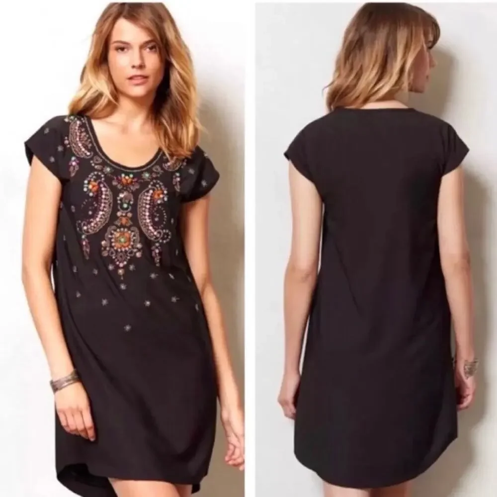 Anthropologie Yumi Chiaroscuro Beaded Shift Tunic Mini Dress size XL